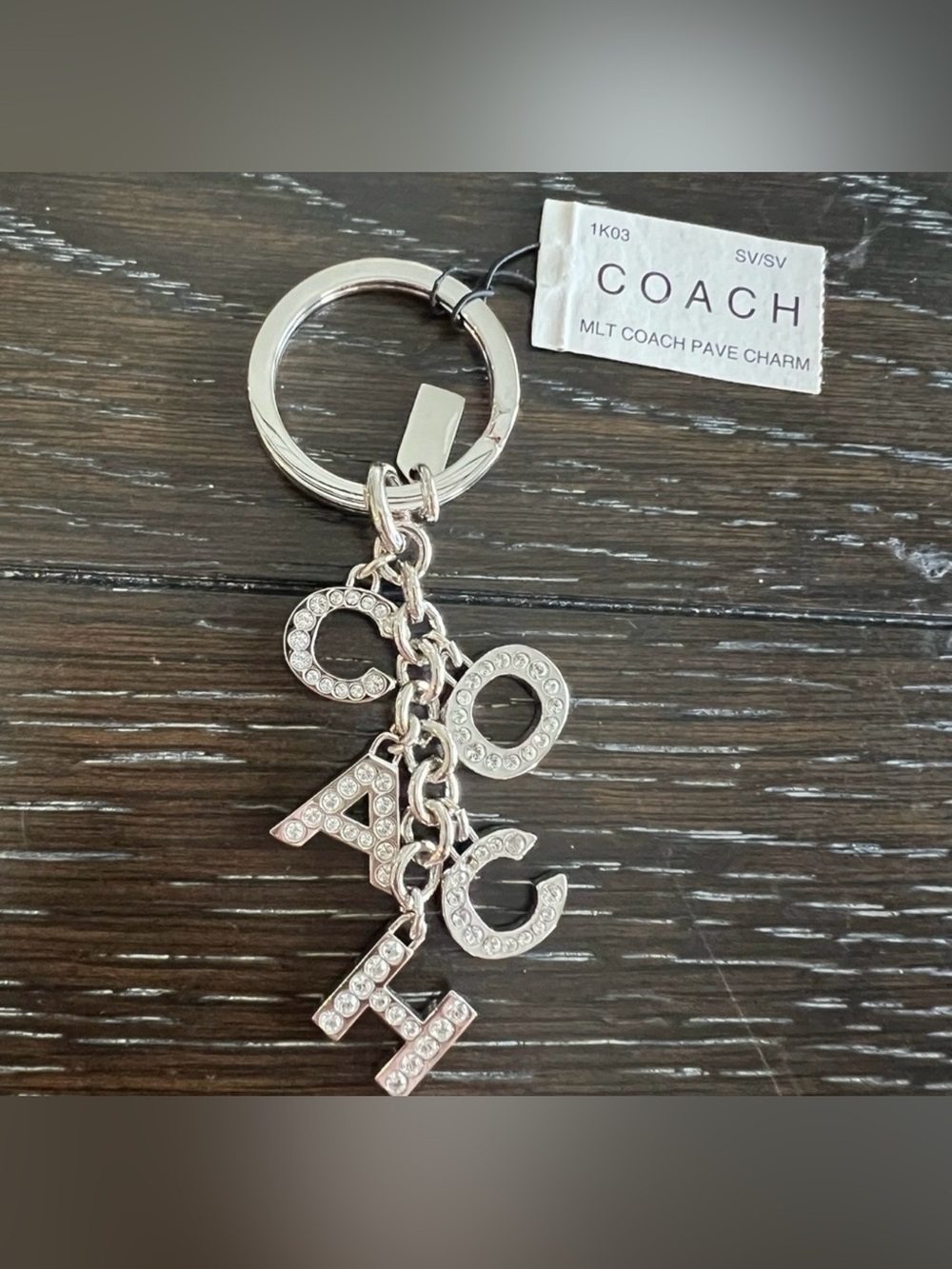 Coach Silver Pave 'COACH' Letter Charm Keyring